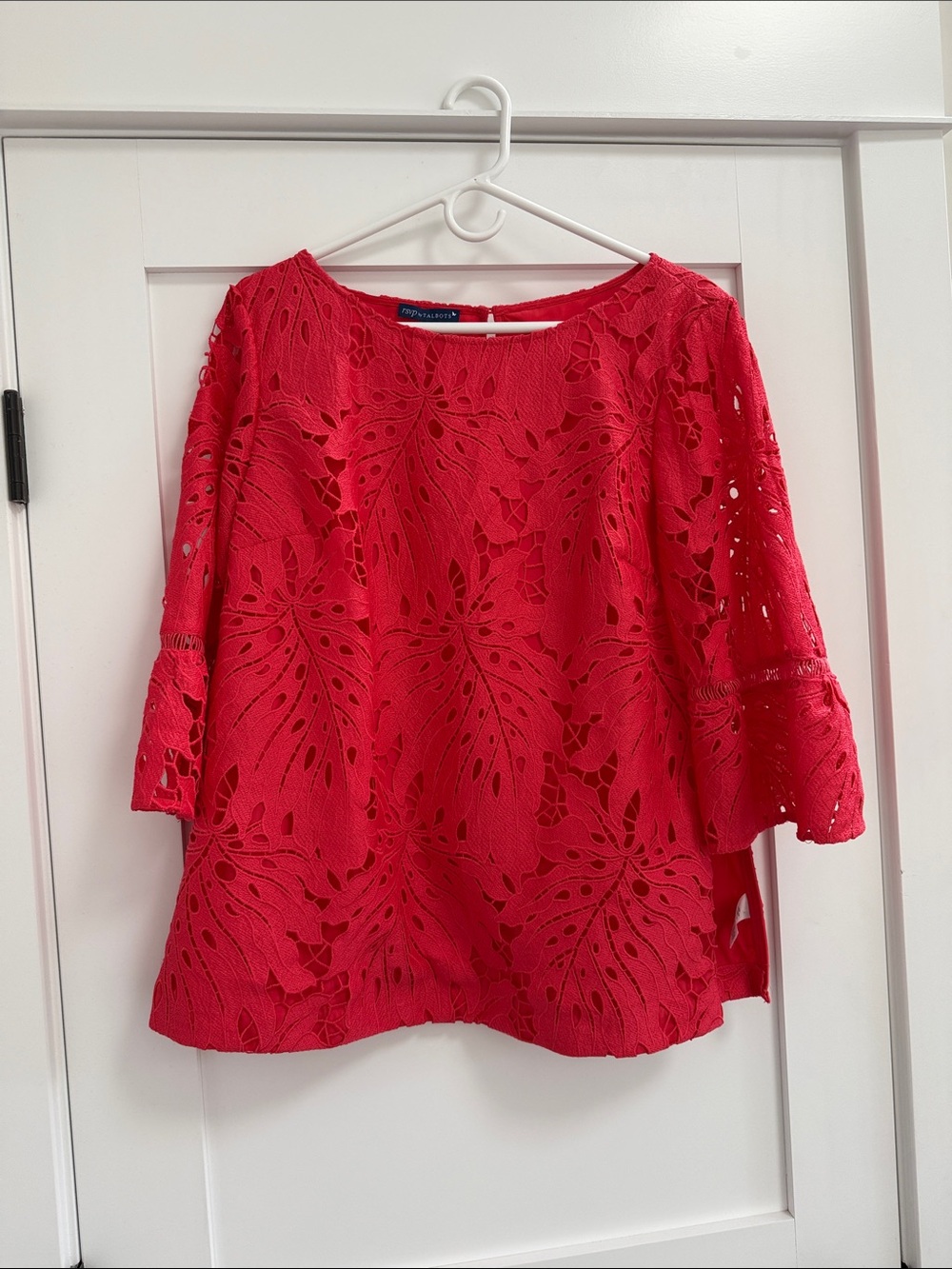 Women's Deep Coral Lace Overlay Blouse